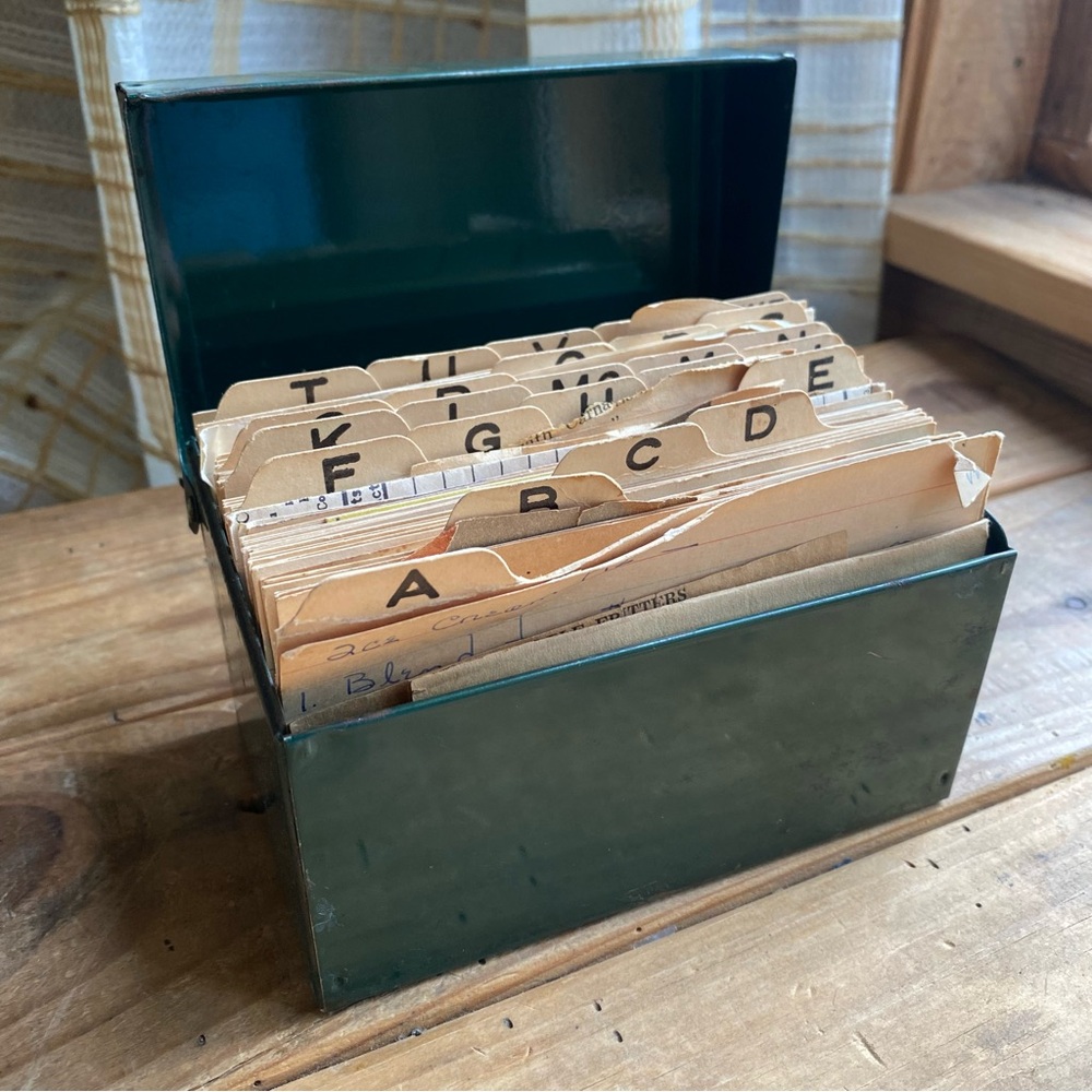 Vintage Green Recipe Card File Box with Alphabet Tabs